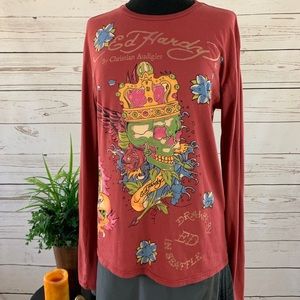 Ed Hardy Burgundy Graphic Tee